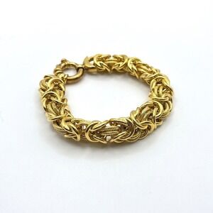 Milor Italy 925 Sterling Silver Gold Vermeil Chunky Byzantine Link Bracelet 48g